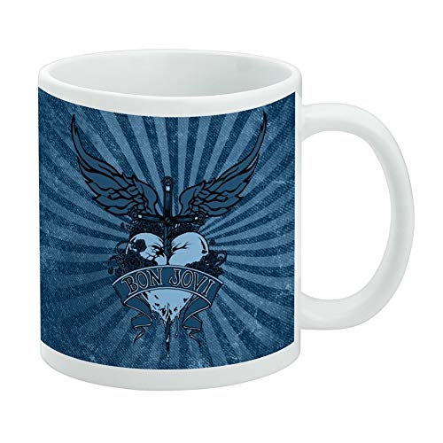 Bon Jovi Keramik-Kaffeetasse mit Herz und Dolch, Geschenkidee für Kaffee, Tee und heiße Getränke, 325 ml, Weiß von GRAPHICS & MORE