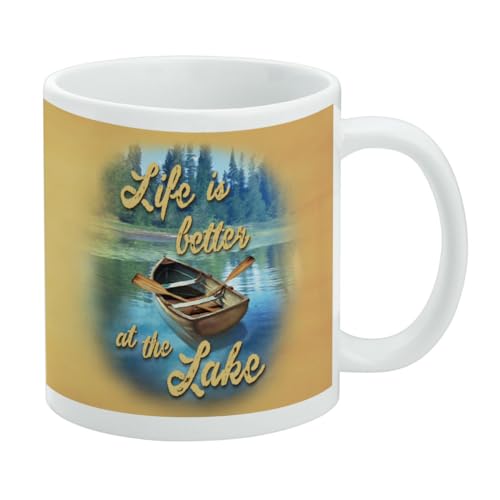Keramik-Kaffeetasse mit Aufschrift "Better at the Lake", Geschenkidee für Kaffee, Tee und heiße Getränke, 325 ml, Weiß Keramik-Kaffeetasse mit Aufschrift "Better at the Lake", Geschenkidee für Kaffee, Tee und heiße Getränke, 325 ml, Weiß von GRAPHICS & MORE