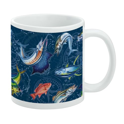 Keramik-Kaffeetasse mit Fischerkompass-Muster, Geschenkidee für Kaffee, Tee und heiße Getränke, 325 ml, Weiß von GRAPHICS & MORE