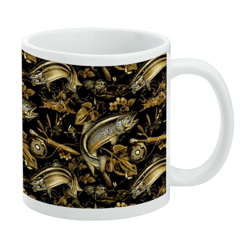 Keramik-Kaffeetasse mit Forellenangeln, Tiki-Muster, Geschenkidee, für Kaffee, Tee und heiße Getränke, 325 ml, Weiß von GRAPHICS & MORE