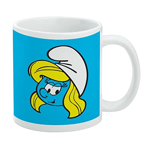 Keramik-Kaffeetasse mit Schlumpfingesicht, Geschenkidee für Kaffee, Tee und heiße Getränke, 325 ml, Weiß von GRAPHICS & MORE