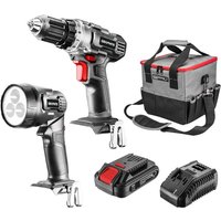 Akku-Elektrowerkzeug-Set: Bohrschrauber, Taschenlampe, Tasche, Energy+ 18V Akku, Li-Ion 2,0Ah, Ladegerät von GRAPHITE