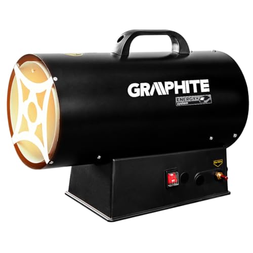 GRAPHITE Gasheizgerät Gas-heizung 15/30 kW, Druck 0,7 bar, Druckregler, 1,5 m Schlauch, Piezozündung, 18-V-Akku-Version, ohne Batterie, Funktioniert mit 2,0Ah und 4,0Ah Batterien (30kW) von GRAPHITE