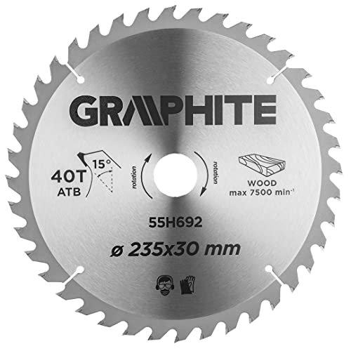 GRAPHITE Kreissägeblatt 235x30 mm, Widia widerstandsfähig, robust, zum Schneiden von Holz, Spanplatten, MDF Reduzierringe im Satz 40 Zähne von GRAPHITE