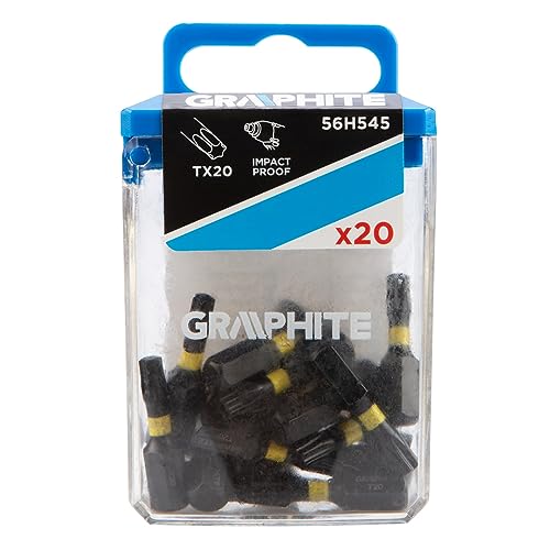 GRAPHITE Schlagbits TX20 x 25 mm, 20 Stück, 1/4“ Sechskant-Aufnahme, S2-Stahl, in Kunststoffbox, Pro Schrauber Bit Set - Schraubendreher Torx Bits Set, Schrauber-Bit, Sechskantschaft (TX20) von GRAPHITE