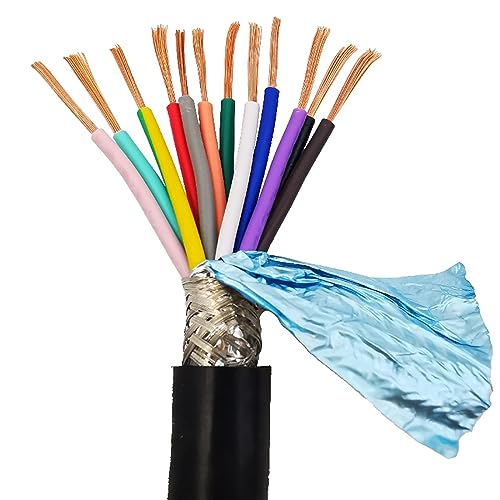 Außenverlängerung 2 Meter Steuersignalleitung 2 3 4 5 6 7 8 10 12 14 16 20 24-adriges PVC-Kabel 22 AWG 0,3 0,5 0,75 mm abgeschirmter Draht Solarummantelung(Black0.2mm,12-core) von GRASAKY