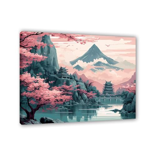 GRASKY Chinesische bilder auf leinwand Mount Fuji Wohnzimmer Chinesisch Landschaft Aquarell Bilder auf Leinwand Leinwandbilder Deko Wand Kunstdruck 30x36cm(12x14Zoll) Innenrahmen von GRASKY