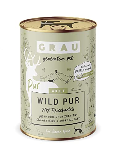 GRAU – das Original – Nassfutter für Hunde - Wild Pur, 6er Pack (6 x 400 g), getreidefrei, für erwachsene Hunde von Grau