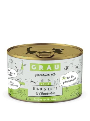 GRAU – das Original – Nassfutter für Katzen - Rind & Ente, 6er Pack (6 x 200 g), für sensible erwachsene Katzen GRAU – das Original – Nassfutter für Katzen - Rind & Ente, 6er Pack (6 x 200 g), für sensible erwachsene Katzen von Grau