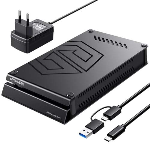 GRAUGEAR 8TB Festplatte im Aluminiumgehäuse, extern Speicher für PS4 & PS5, 3,5" HDD, Formatiert für PS5/PS4, für Gaming und Speicherplatz (8TB) von GRAUGEAR