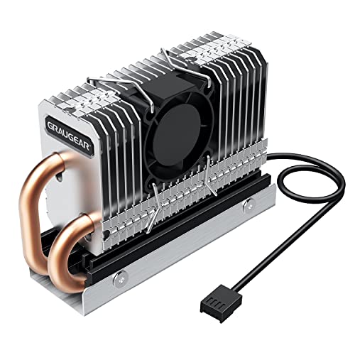 GRAUGEAR M.2 NVMe SSD Kühler 2280, geräuscharmer 25mm PWM-Lüfter mit Kupfer Heatpipe, Aluminium Lamellen, Leistungsstarke Kühlung für M.2 SSDs von GRAUGEAR