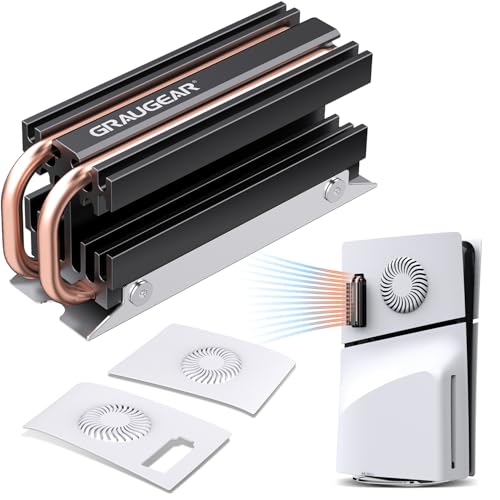 GRAUGEAR M.2 SSD Kühlakku für PS5 Slim, Belüftung PS5 Slim Cover und Open-Air PS5 SSD Kühlkörper, Heat Pipe Cooler für PS5 M.2 SSD, Reines Kupfer Heat Pipe, Cross Ventilation Design (PS5 Slim) von GRAUGEAR