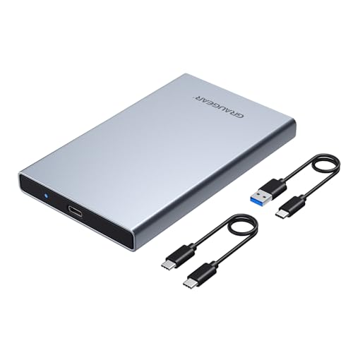 GRAUGEAR USB Type-C Aluminium Festplattengehäuse für 2,5 Zoll SATA SSD/HDD - Blitzschnelle 6 Gbit/s SATA I II III USB 3.2 Übertragung, USAP, inkl. USB-C Kabel von GRAUGEAR