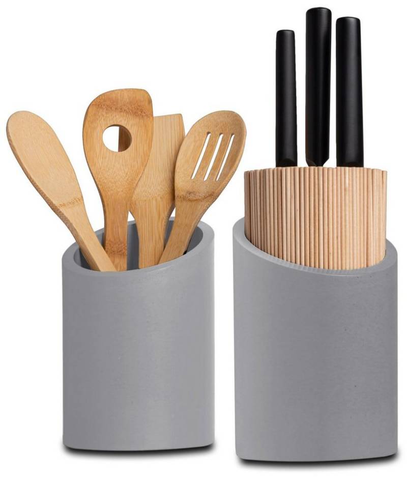 GRAURAUM Messerblock Set inkl. Kochlöffelhalter (2tlg), Rund, 21cm, unbestückt von GRAURAUM