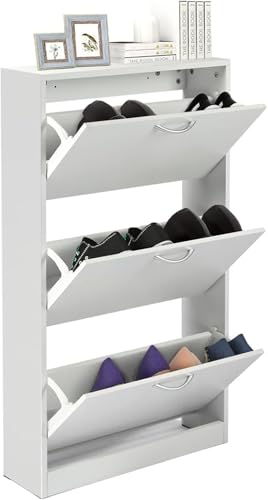GRAVFOCE Schuhschrank mit 3 Klappen Weiss von GRAVFORCE