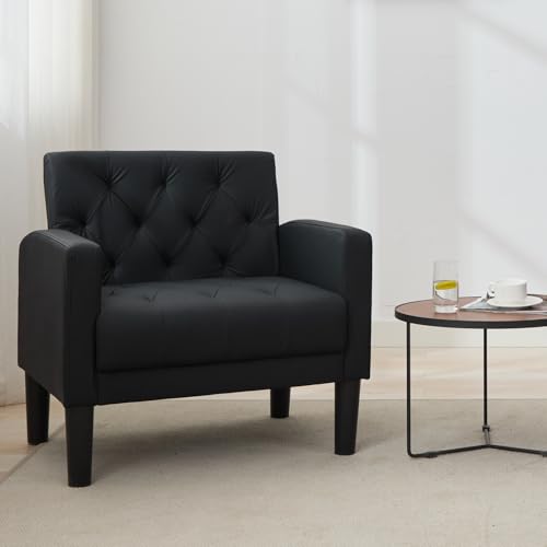 GRAVFORCE Ohrensessel Sessel Wohnzimmer Schlafzimmer Polstersessel bequem und modern, Armchair Büro Loungesessel Clubsessel 136 KG belastbar Kunstleder Schwarz von GRAVFORCE