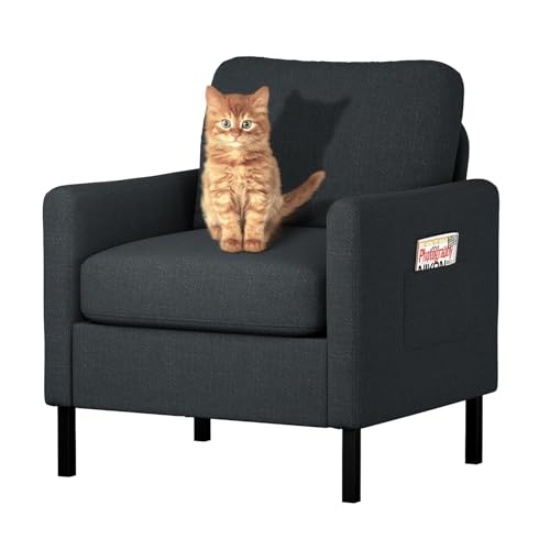 GRAVFORCE Ohrensessel Sessel Klein, Bequem und Modern, Relaxsessel aus Holz Sessel Wohnzimmer Schlafzimmer Fernsehsessel, 136 KG belastbar Stoff Dunkelgrau von GRAVFORCE