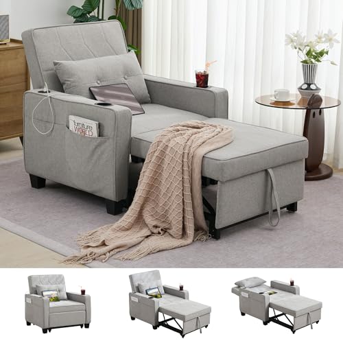 GRAVFORCE Schlafsessel, Schlafsofa, Relaxsessel, Sessel mit schlaffunktion, Fernsehsessel, Klappbares Schlafsofa (Stoff, Hellgrau) von GRAVFORCE