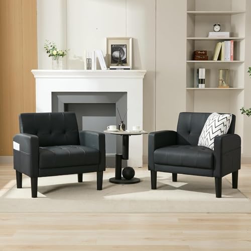 GRAVFORCE Sessel Wohnzimmer Ohrensessel Loungesessel mit Armlehnen, Fernsehsessel Relaxsessel Bequem und Modern, Kunstleder, Schwarz, 2er-Pack von GRAVFORCE