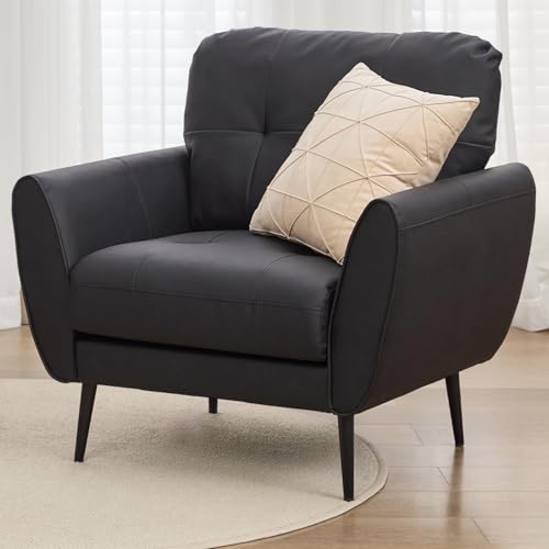 GRAVFORCE Sessel Wohnzimmer Ohrensessel Sessel mit Armlehnen, Bequem und Modern, Lesesessel Loungesessel, Prägunoserie Einzelsofa Schwarz von GRAVFORCE