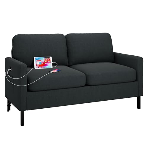 GRAVFORCE Sofa Klein 2 Sitzer 143cm Mini Sofa mit 2 Ladeports, Cloudserie Gemütliches kleines Couch für Jugendzimmer Wohnung, Wohnzimmer, Büro, Mini Couch aus Holz, Dunkelgrau GRAVFORCE Sofa Klein 2 Sitzer 143cm Mini Sofa mit 2 Ladeports, Cloudserie Gemütliches kleines Couch für Jugendzimmer Wohnung, Wohnzimmer, Büro, Mini Couch aus Holz, Dunkelgrau von GRAVFORCE