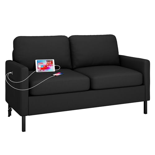 GRAVFORCE Sofa Klein 2 Sitzer 143cm Mini Sofa mit 2 Ladeports, Cloudserie Gemütliches kleines Couch für Jugendzimmer Wohnung, Wohnzimmer, Büro, Mini Couch aus Holz, Schwarz GRAVFORCE Sofa Klein 2 Sitzer 143cm Mini Sofa mit 2 Ladeports, Cloudserie Gemütliches kleines Couch für Jugendzimmer Wohnung, Wohnzimmer, Büro, Mini Couch aus Holz, Schwarz von GRAVFORCE