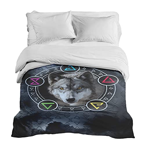 Gravity Gewichtsdecke Bezug - Schlaufen Bezugssystem mit Reißverschluss Baumwolle Deckenbezug für Erwachsene/Jugendliche Größe 150x220cm Wolf Magie blau schwarz von Gravity