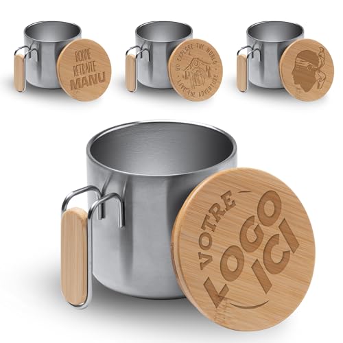 GRAVURE CONCEPT Tasse aus Edelstahl mit Bambusdeckel, personalisierbar - Tasse 350 ml - Geschenkidee GRAVURE CONCEPT Tasse aus Edelstahl mit Bambusdeckel, personalisierbar - Tasse 350 ml - Geschenkidee von GRAVURE CONCEPT