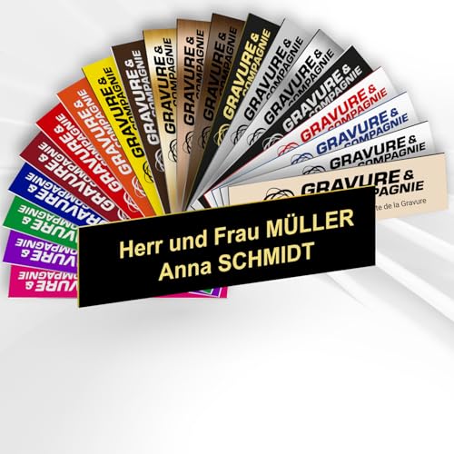 Intercom- oder Klingelschild selbstklebend aus PVC – Personalisierbare gravierte Platte 6 x 1,5 cm – 21 Farben verfügbar (Schwarz mit goldgelber Schrift) von GRAVURE CONCEPT