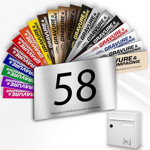Briefkastennummer – Selbstklebendes PVC Schild mit Gravur – Personalisierte Hausnummer oder Briefkastenschild – GROß 10 x 7 cm (Metallisch Alugrau) von GRAVURE CONCEPT