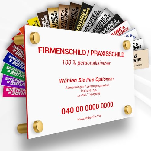 Individuelle PVC Praxisschild/Firmenschild – Gravierte Tafel für Arzt, Pflegekraft, Anwalt oder Unternehmen – Personalisierbar in Größe, Farbe, Text und Logo (Weiß mit roter Schrift) von GRAVURE CONCEPT