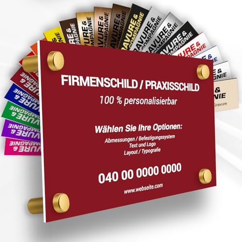 Individuelle PVC Praxisschild/Firmenschild – Gravierte Tafel für Arzt, Pflegekraft, Anwalt oder Unternehmen – Personalisierbar in Größe, Farbe, Text und Logo (Bordeauxrot) von GRAVURE CONCEPT