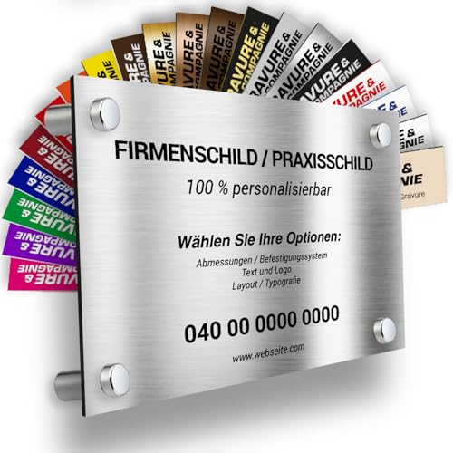 Individuelle PVC Praxisschild/Firmenschild – Gravierte Tafel für Arzt, Pflegekraft, Anwalt oder Unternehmen – Personalisierbar in Größe, Farbe, Text und Logo (Aluminium-Metallic Grau) von GRAVURE CONCEPT