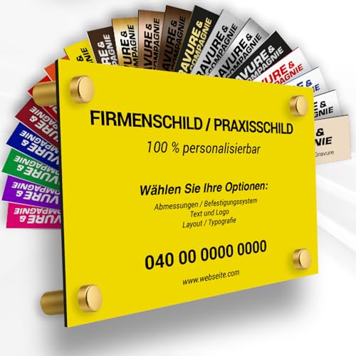 Individuelle PVC Praxisschild/Firmenschild – Gravierte Tafel für Arzt, Pflegekraft, Anwalt oder Unternehmen – Personalisierbar in Größe, Farbe, Text und Logo (Gelb) von GRAVURE CONCEPT