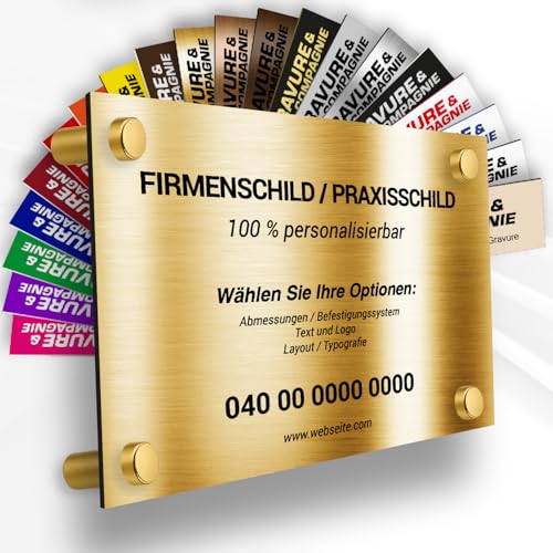 Individuelle PVC Praxisschild/Firmenschild – Gravierte Tafel für Arzt, Pflegekraft, Anwalt oder Unternehmen – Personalisierbar in Größe, Farbe, Text und Logo (Glanzgold Metallic) von GRAVURE CONCEPT