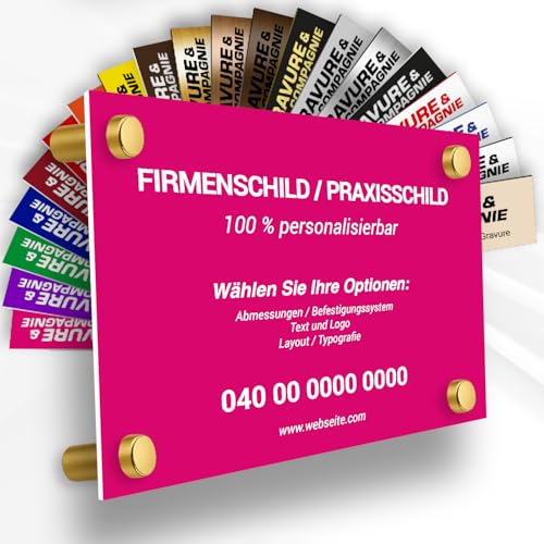 Individuelle PVC Praxisschild/Firmenschild – Gravierte Tafel für Arzt, Pflegekraft, Anwalt oder Unternehmen – Personalisierbar in Größe, Farbe, Text und Logo (Rosa) von GRAVURE CONCEPT