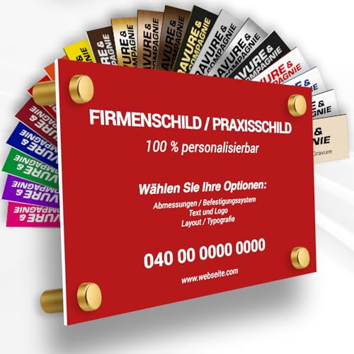 Individuelle PVC Praxisschild/Firmenschild – Gravierte Tafel für Arzt, Pflegekraft, Anwalt oder Unternehmen – Personalisierbar in Größe, Farbe, Text und Logo (Rot) von GRAVURE CONCEPT