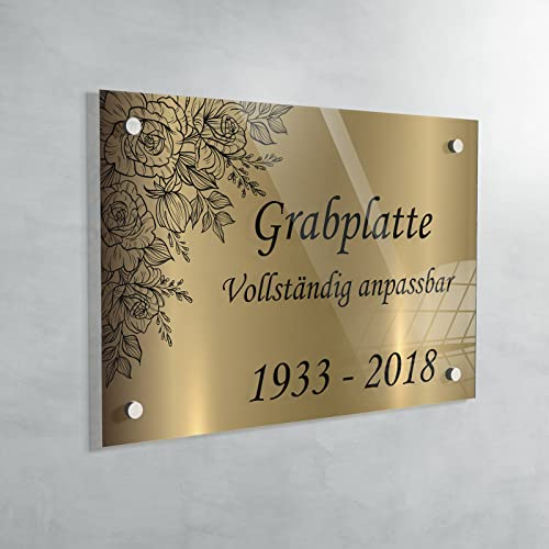 Personalisierte Gedenktafel aus Troglass – Grabplatte für Grabstein oder Urnengrab – Farbe, Motiv und Größe individuell wählbar (Hintergrund Antikgold - 20 x 30 cm) von GRAVURE CONCEPT