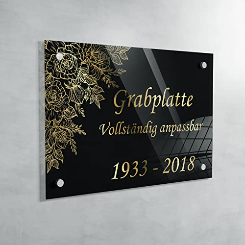 Personalisierte Gedenktafel aus Troglass – Grabplatte für Grabstein oder Urnengrab – Farbe, Motiv und Größe individuell wählbar (Hintergrund Schwarz - 20 x 30 cm) von GRAVURE CONCEPT