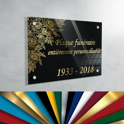 Personalisierte Gedenktafel aus Troglass – Grabplatte für Grabstein oder Urnengrab – Farbe, Motiv und Größe individuell wählbar (Hintergrund Schwarz - 30 x 40 cm) von GRAVURE CONCEPT
