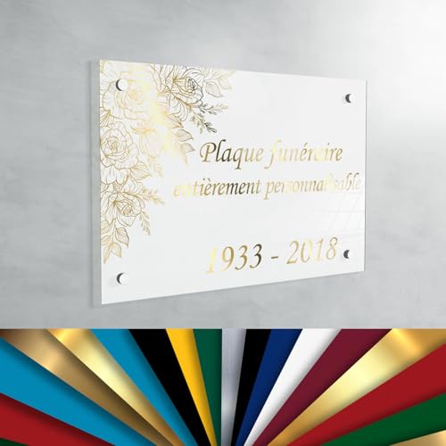 Personalisierte Gedenktafel aus Troglass – Grabplatte für Grabstein oder Urnengrab – Farbe, Motiv und Größe individuell wählbar (Hintergrund Weiß - 30 x 60 cm) von GRAVURE CONCEPT