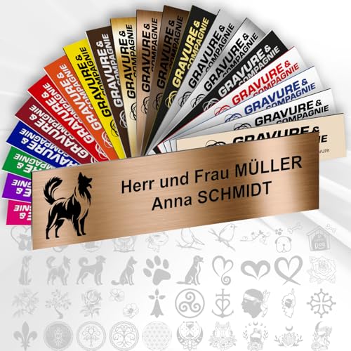 Personalisierte PVC Briefkastenschild mit Dekor – 10 x 2,5 cm – Mit Motiv oder Logo – 20 Farben verfügbar (Antikes Metallgold + Design) von GRAVURE CONCEPT