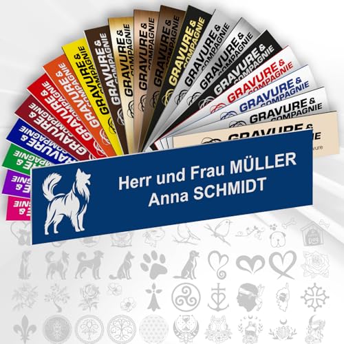 Personalisierte PVC Briefkastenschild mit Dekor – 10 x 2,5 cm – Mit Motiv oder Logo – 20 Farben verfügbar (Blau + Design) von GRAVURE CONCEPT