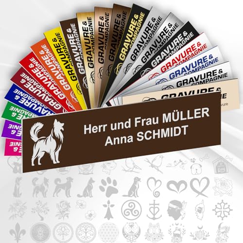 Personalisierte PVC Briefkastenschild mit Dekor – 10 x 2,5 cm – Mit Motiv oder Logo – 20 Farben verfügbar (Braun + Design) von GRAVURE CONCEPT