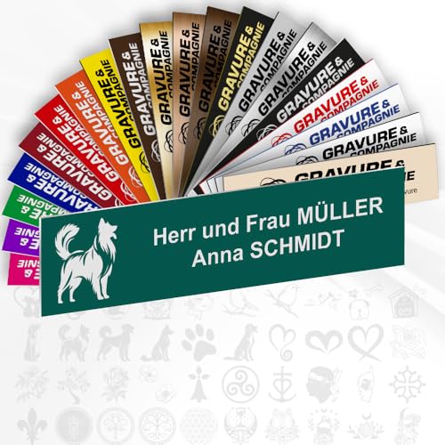Briefkastenschild – Dekoratives PVC Namensschild mit Gravur (Name, Logo oder Motiv) – personalisierbar 1 bis 3 Zeilen – selbstklebend – 10 x 2,5 cm (Grün + Design) von GRAVURE CONCEPT