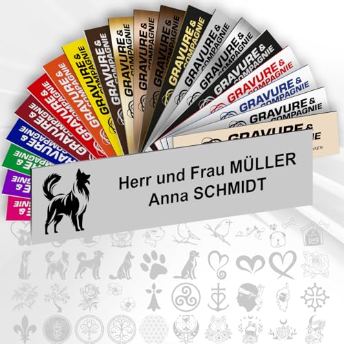Personalisierte PVC Briefkastenschild mit Dekor – 10 x 2,5 cm – Mit Motiv oder Logo – 20 Farben verfügbar (Mattgrau + Design) von GRAVURE CONCEPT