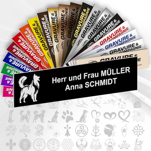 Personalisierte PVC Briefkastenschild mit Dekor – 10 x 2,5 cm – Mit Motiv oder Logo – 20 Farben verfügbar (Schwarz - Weißer Text + Design) von GRAVURE CONCEPT