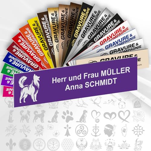 Personalisierte PVC Briefkastenschild mit Dekor – 10 x 2,5 cm – Mit Motiv oder Logo – 20 Farben verfügbar (Violett + Design) von GRAVURE CONCEPT