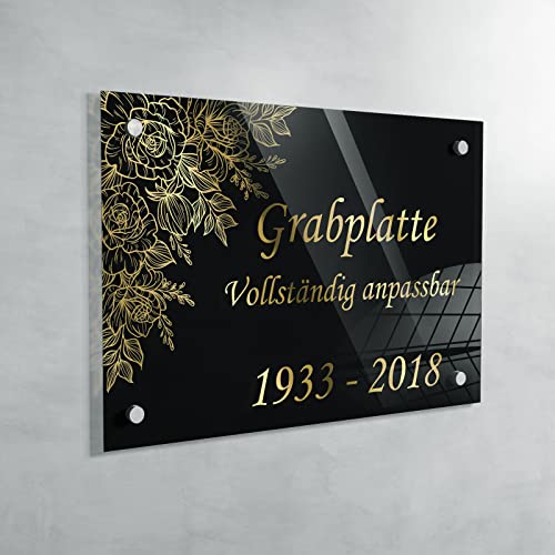Personalisierte Troglass Grabplatte - 10 Farben und 30 Designs Erhältlich - Anpassbare Abmessungen (fond Noir - Schwarz) von GRAVURE CONCEPT