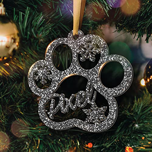 Personalisierte Weihnachtskugel - Lasergeschnittene Weihnachtsornamente mit personalisiertem Namen (Model: Cat Paw, Glitter Noir/Schwarz) von GRAVURE CONCEPT